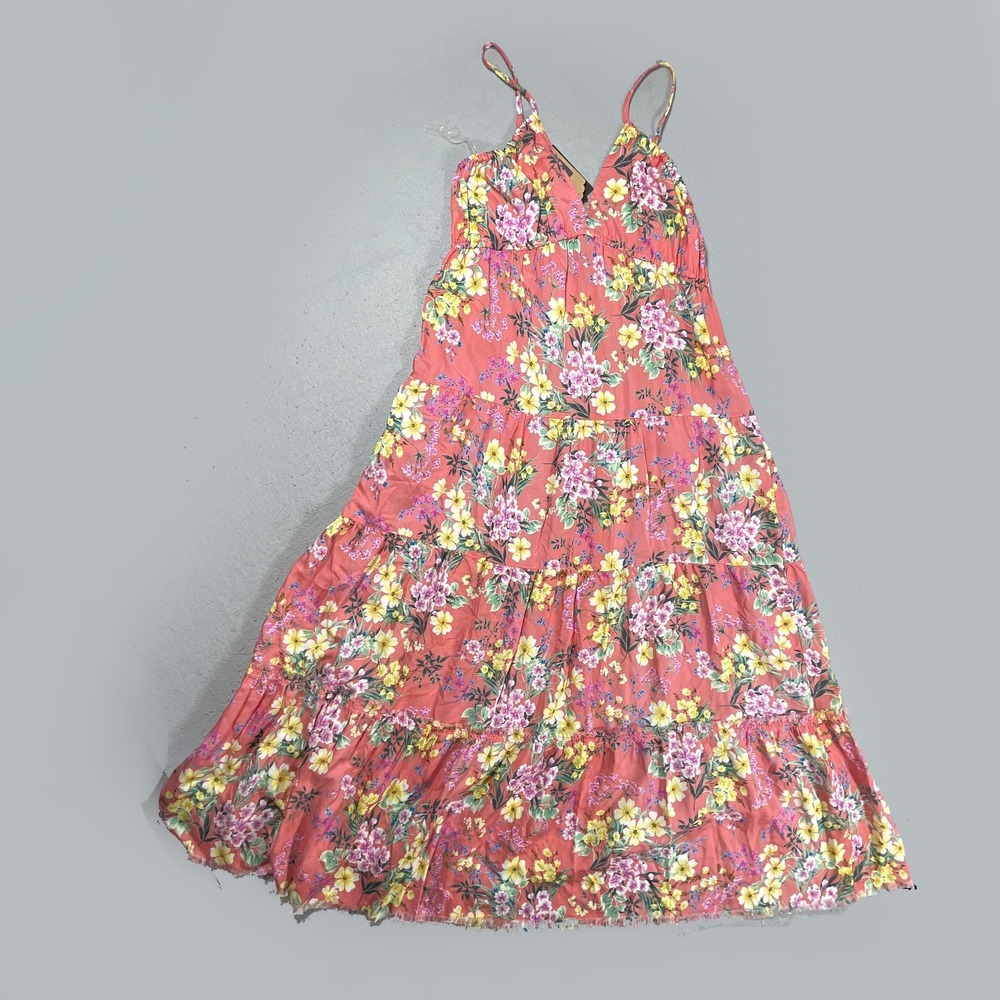 Kut From The Kloth Dress Large Coral Pink Floral Thea Maxi Pockets Costal NWT